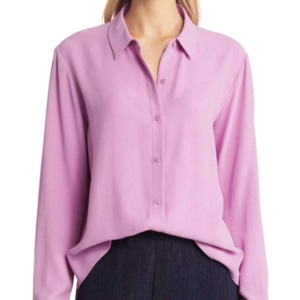Nwt Eileen Fisher Amthy Silk Georgette Crepe Classic Collar Easy Shirt